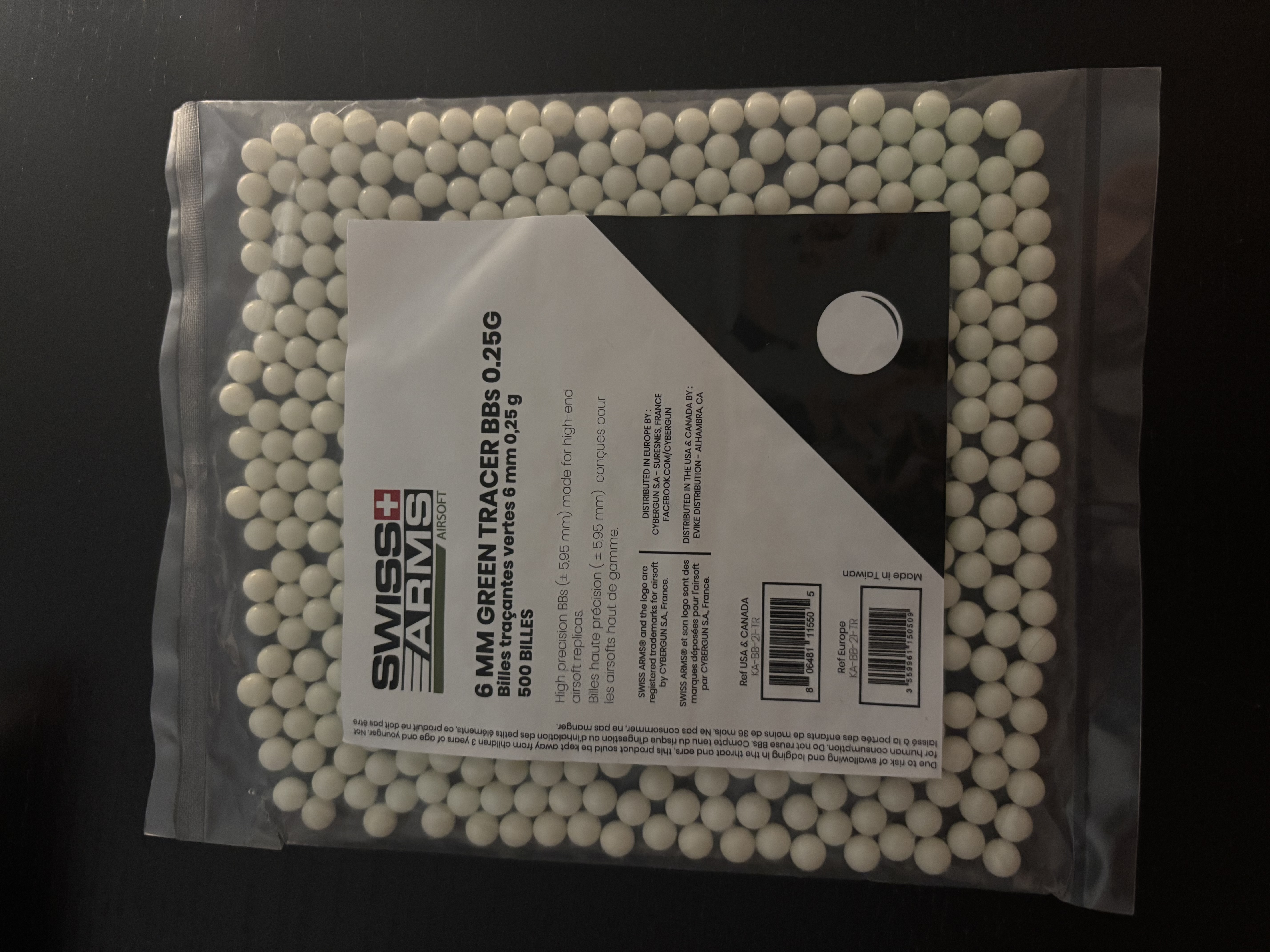 A real photo of Tracer BBS 0.25g 500 pcs Swiss Arms Cybergun by dd (3)